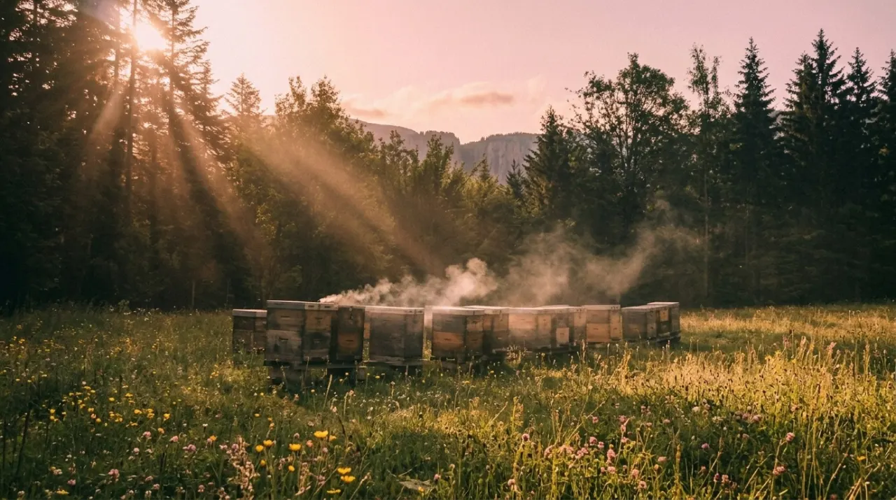 DRYMA hives in a sunlit mountain meadow